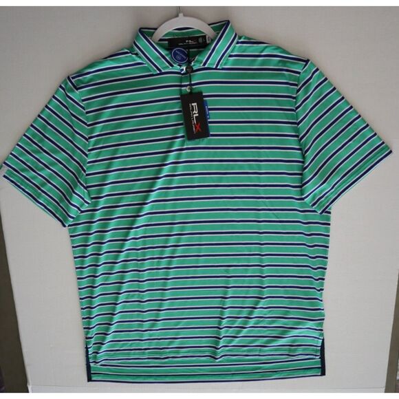 RLX Ralph Lauren Men's Sz L Green Multi Striped Golf Performance Polo Shirt - Picture 10 of 11